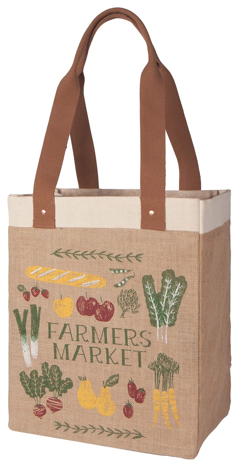 Now Designs Farmers Market Reusable Shopping Tote, Laminated, 13.5″x17″x8.5″
