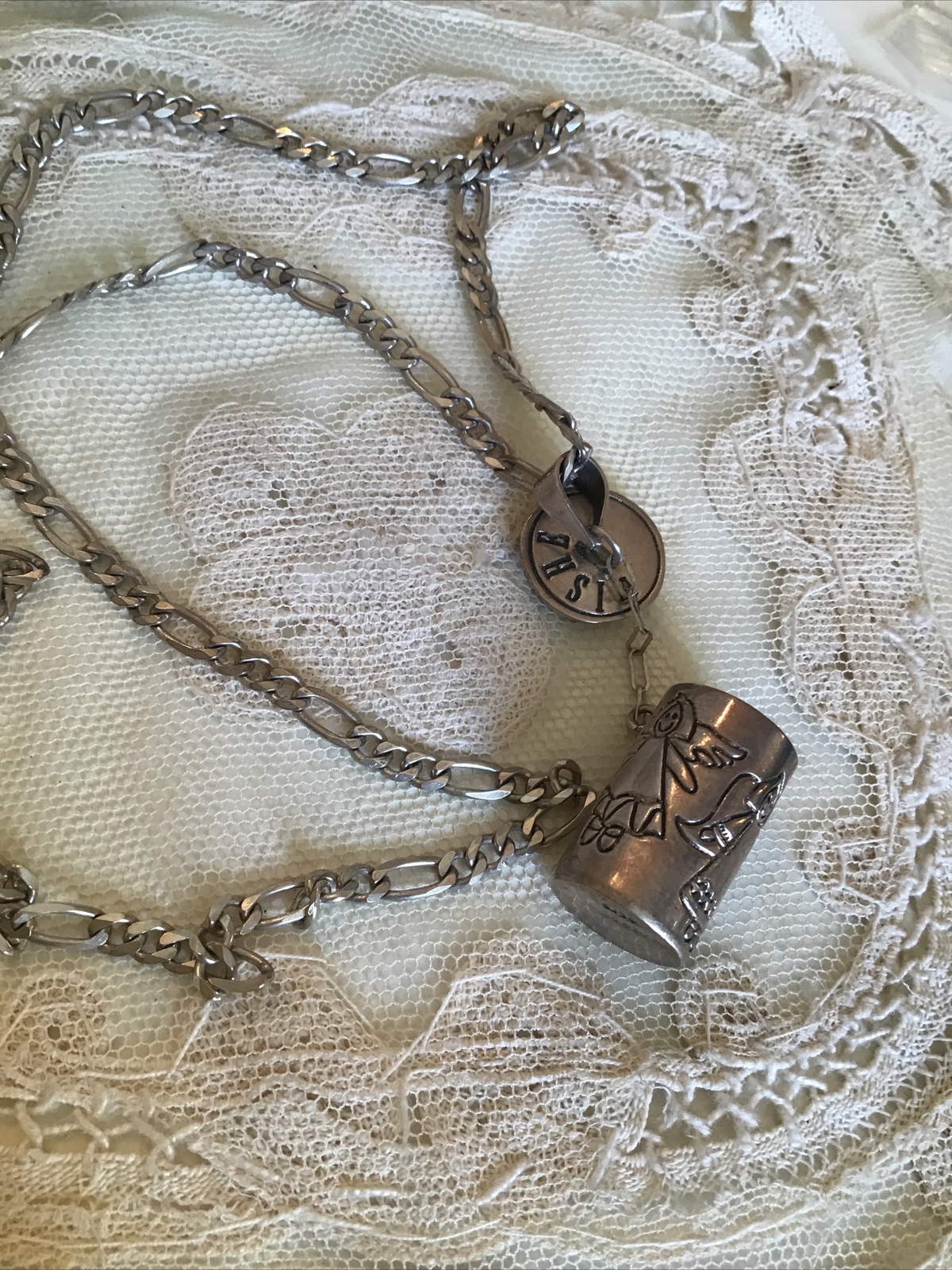 Mexico 925 Sterling Silver Signed eFs Wish Necklace Angels Italy 925 Chain 18.8g