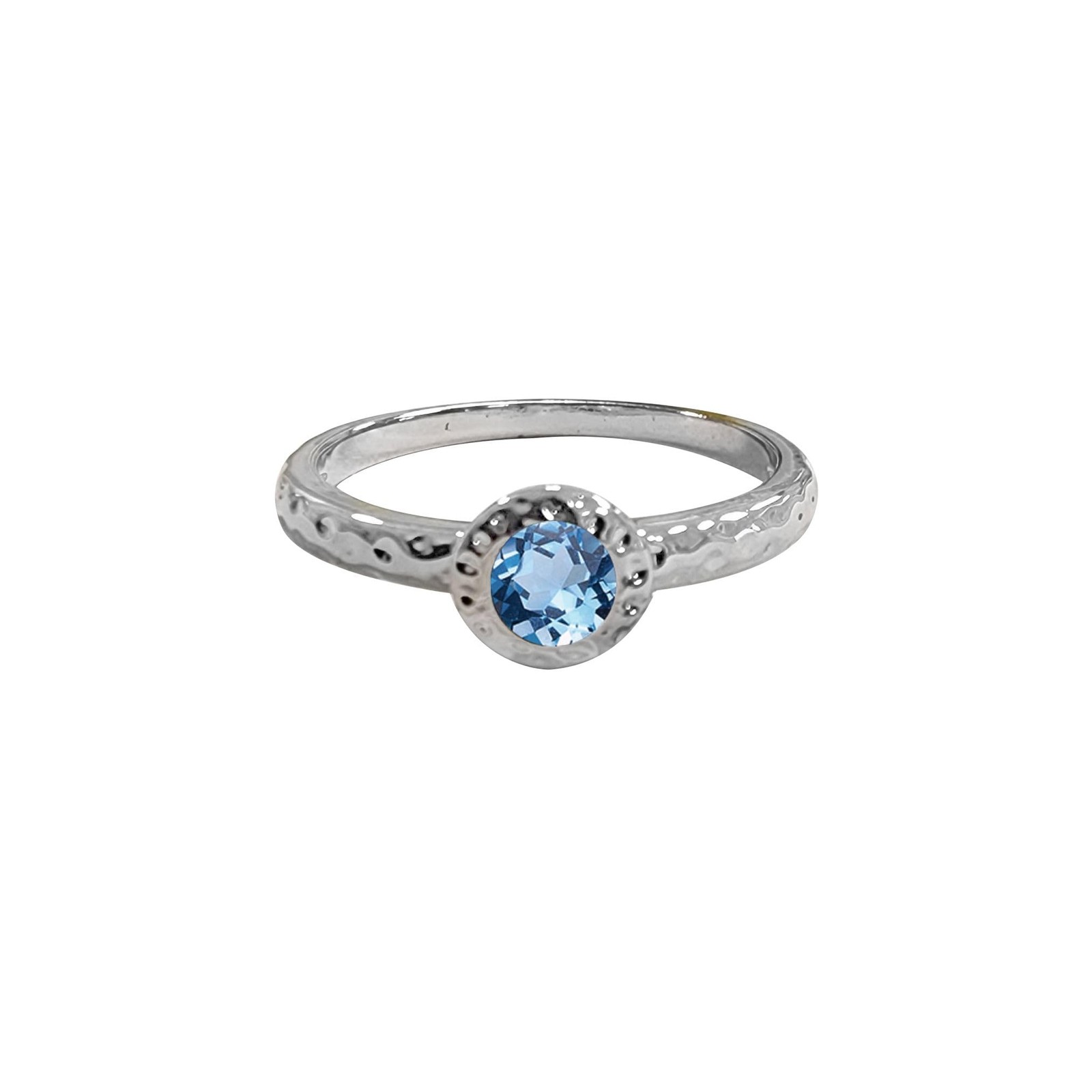 Maya J March Birthstone Hammered White Gold Stackable Ring, Size 9, Aquamarine