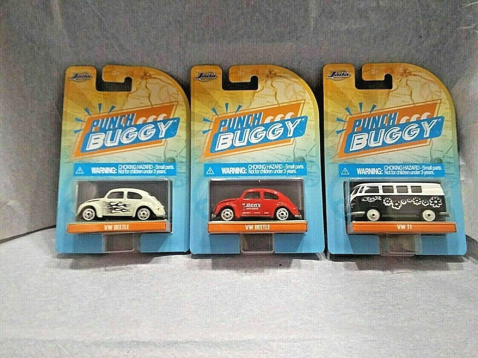 Jada Punch Buggy 3 Lot VW Beetle Red VW Beetle White VW T1 Diecast 1:64 Scale