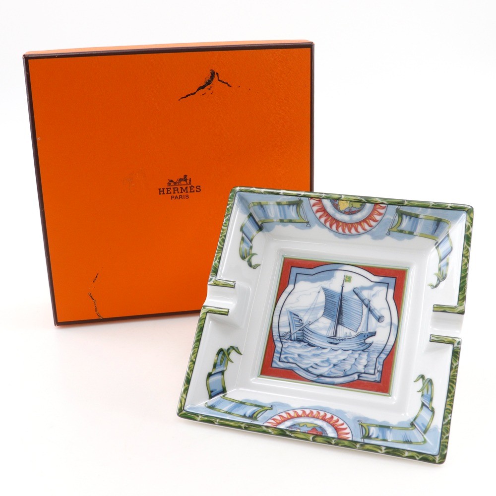 HERMES Ashtray Other miscellaneous goods Ashtray Sailing Ship Green Pottery _