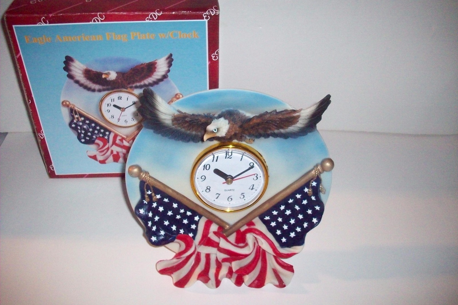 2 ct lot American Eagle Flag clock and Skull Rider American Flag motorcycle new