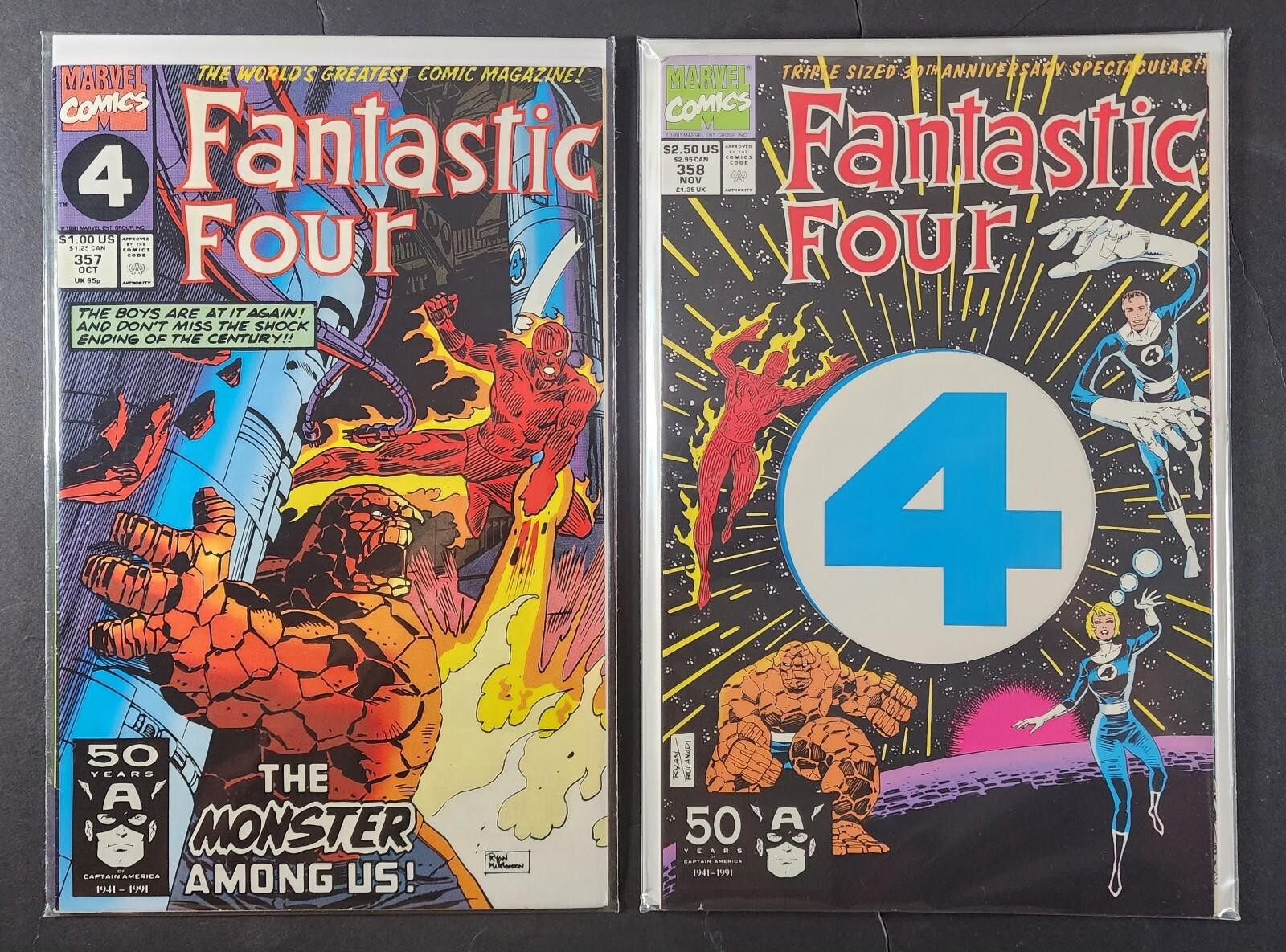 Fantastic Four #357 & 358 High Grade Direct Edition 1991 Marvel Comics lot of 2