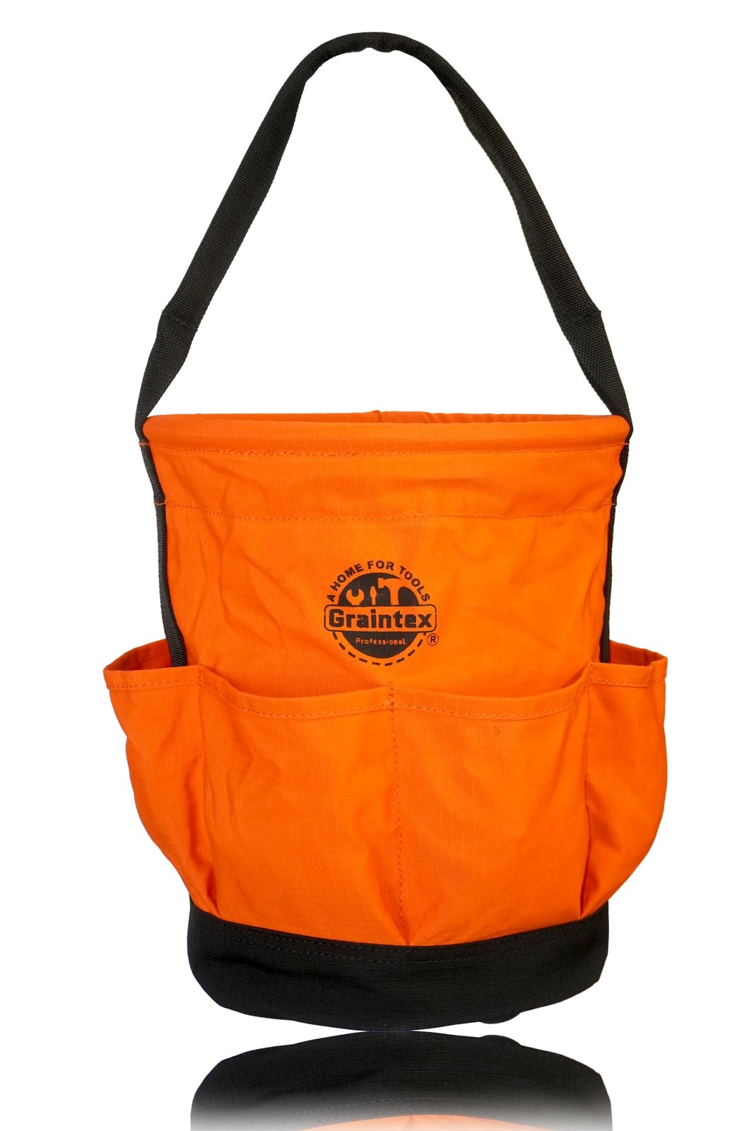 Graintex Tapered Canvas Bucket 12″x10″x15″, Utility Tool Bucket 6 Pockets Outsid