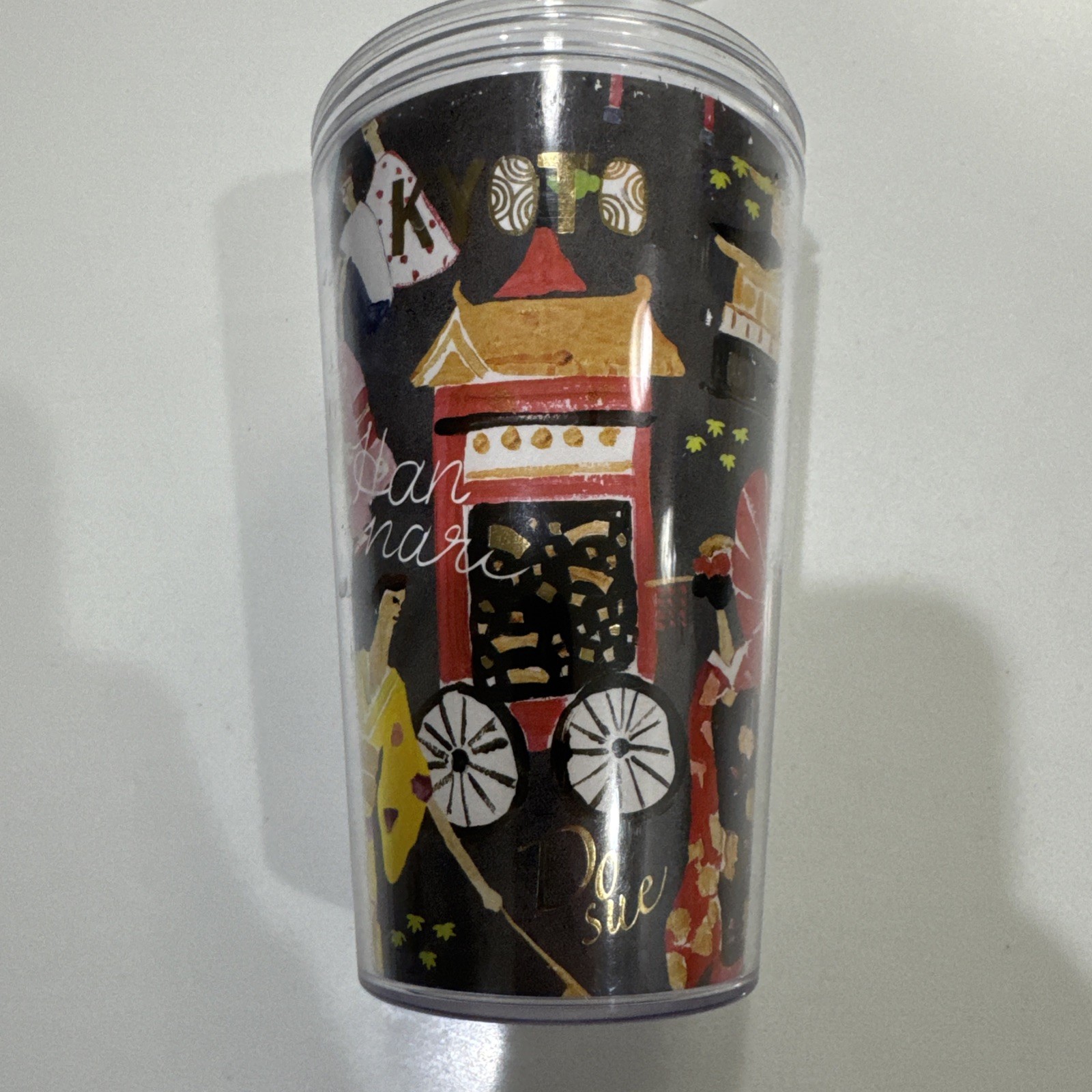 RARE Starbucks KYOTO 12 Oz Plastic Mug Geography Series NO TOP & CRACKED