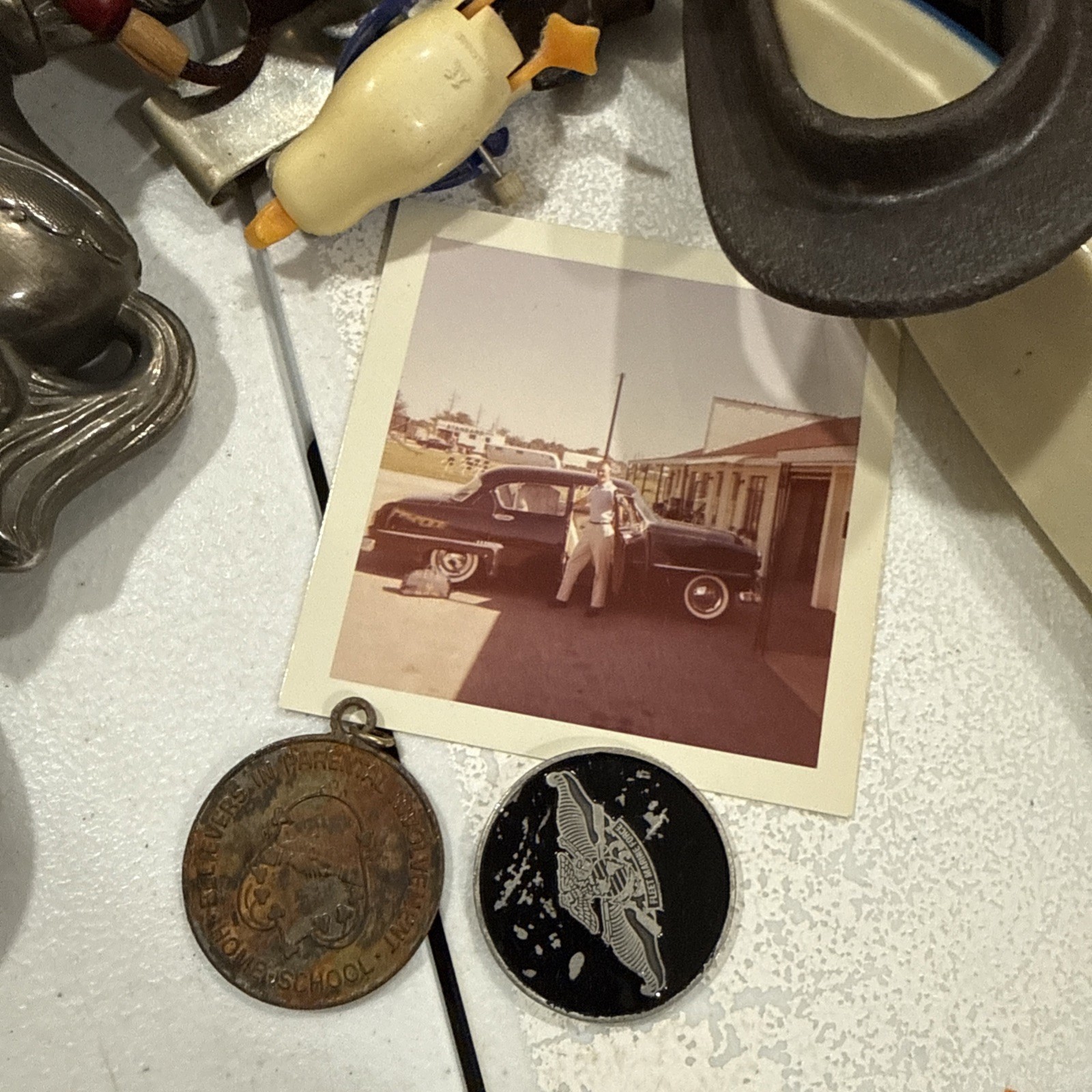 Huge Junk Drawer Lot Assorted Vtg Items Wood Metal Ephemera Figures Bottles MORE