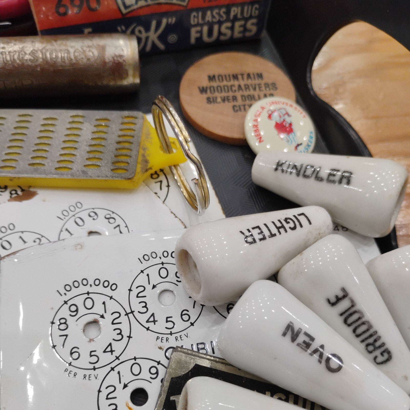 Grandpa’s Junk Drawer Knife , key chains, Watch, Pins, office, bottle openers +