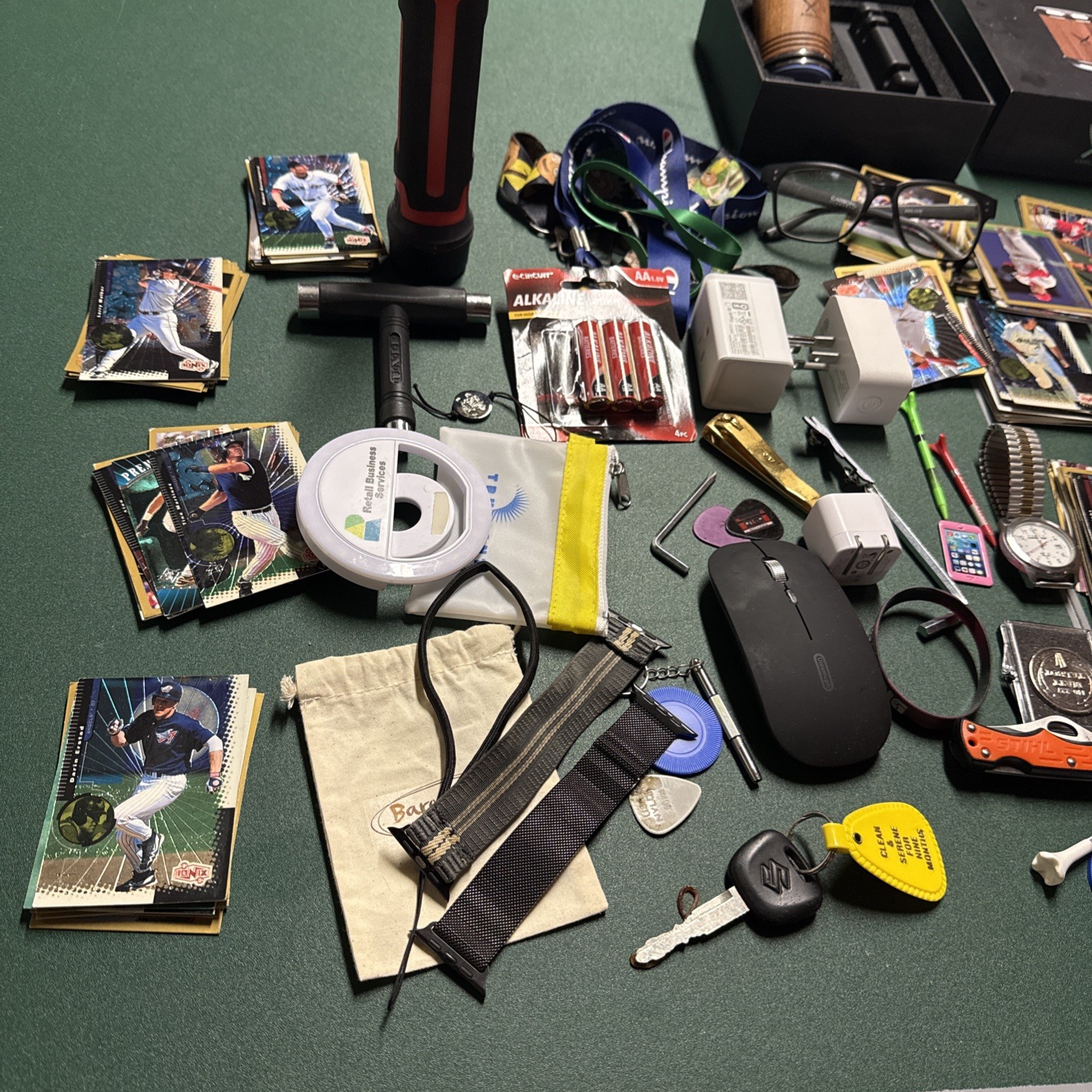 Large Junk Drawer Lot Knives Multitool Cards Stevie Smith Slab Wallet Flashligh