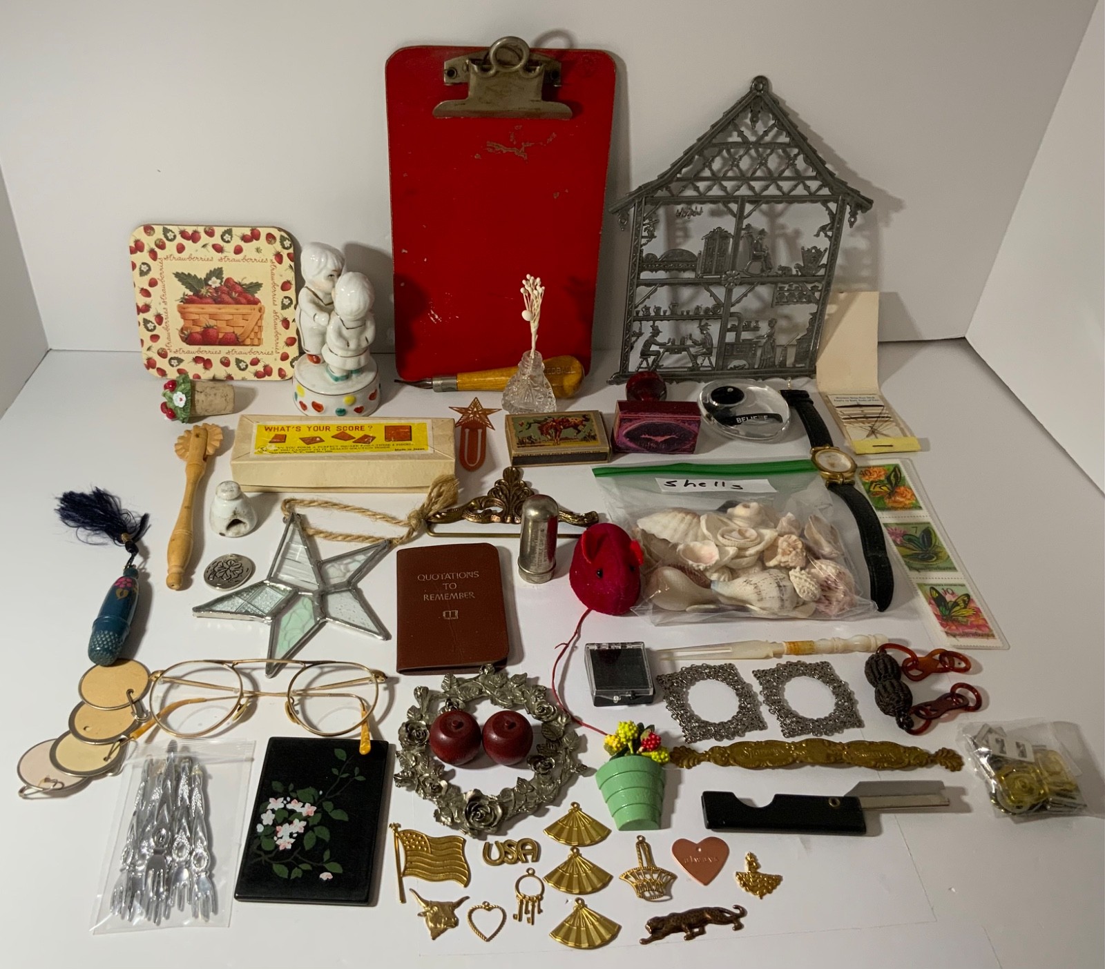 VTG Junk Drawer Lot Assemblage Art Mixed Media Crafts 2.5# Metal Seashells Glass