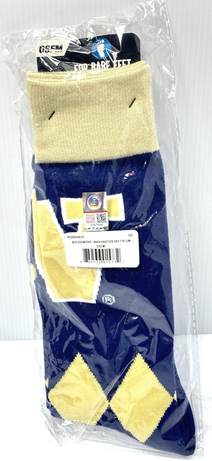 Washington Huskies NCAA Argyle Crew Socks FBF Unisex Team Logo Dress Fit -NEW