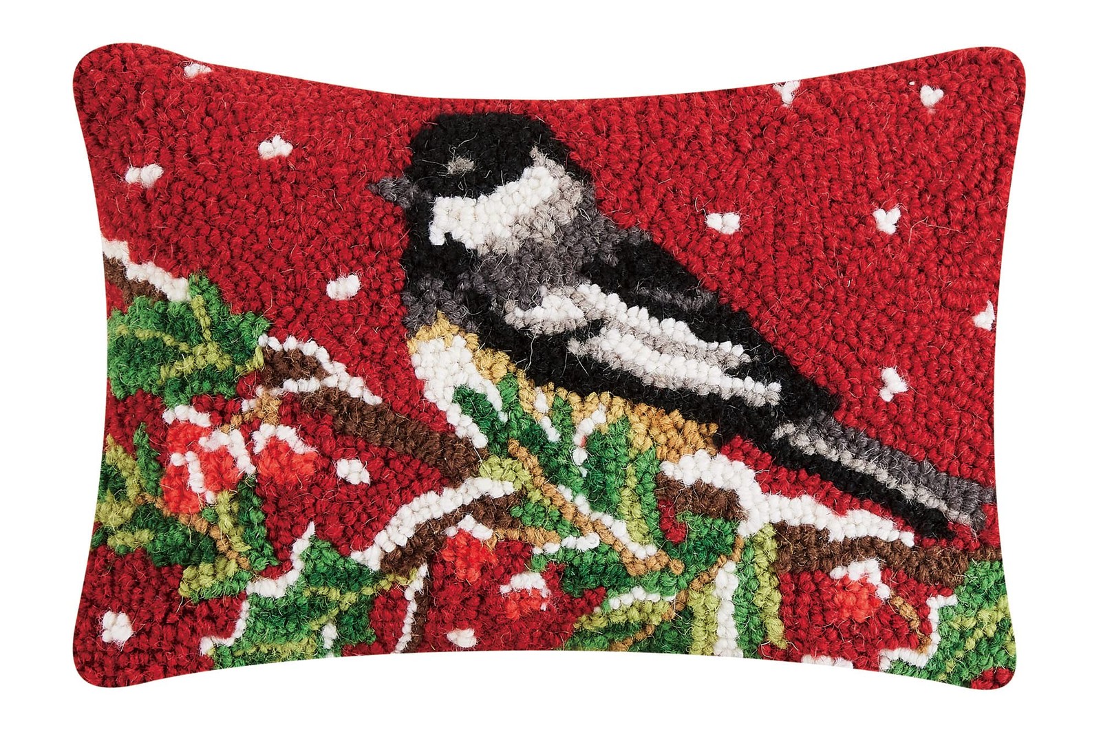 Peking Handicraft Chickadee on Branch 12″ Christmas Polyfill Throw Pillow