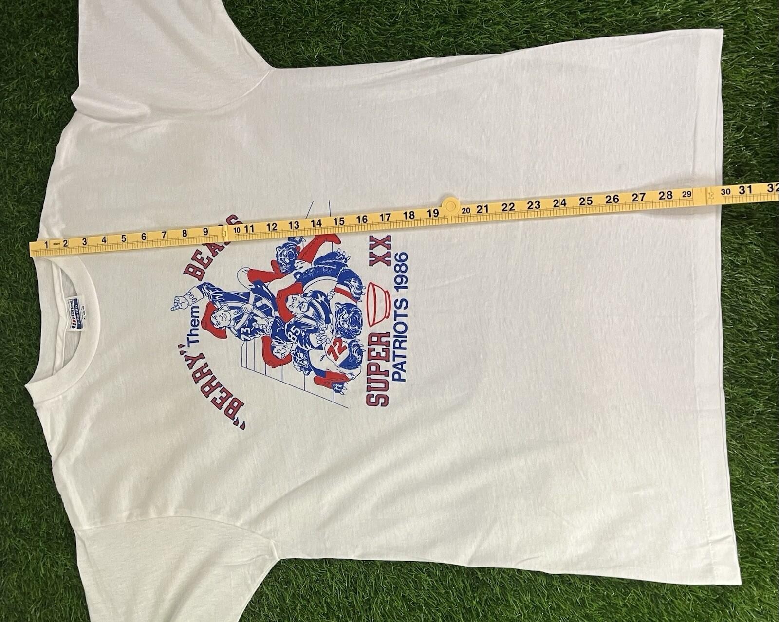 VTG 80s Hanes Fifty-Fifty New England Patriots BERRY THE BEARS Super Bowl Tee XL