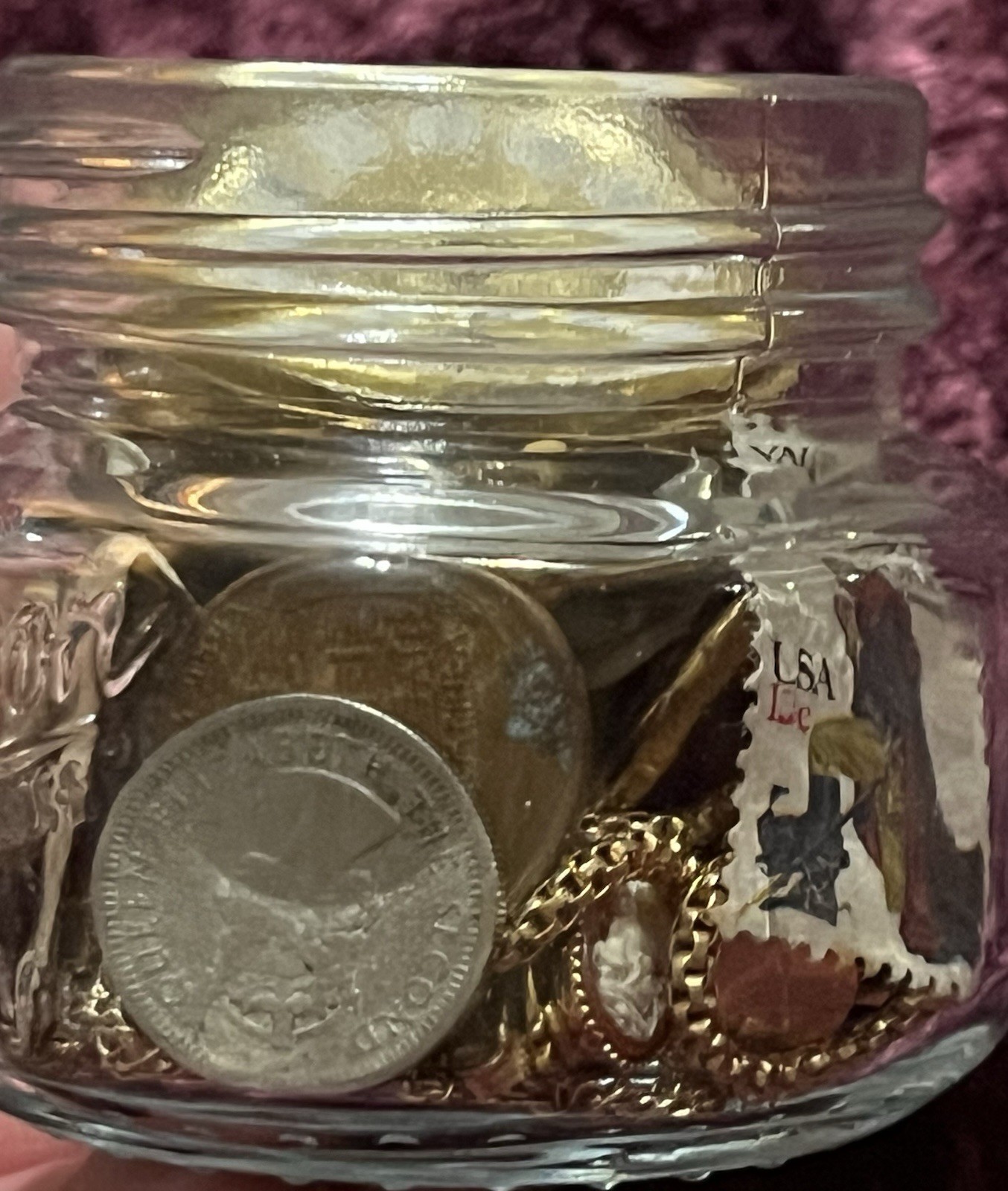 Mason Jar Filled W/ Coins Jewelry Stamps Pocket Watch + More$$$