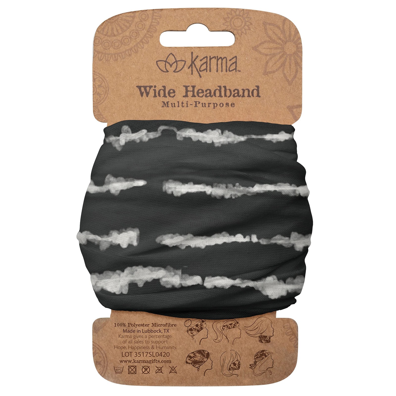 Karma Gifts Wide Headband, Black Shibori