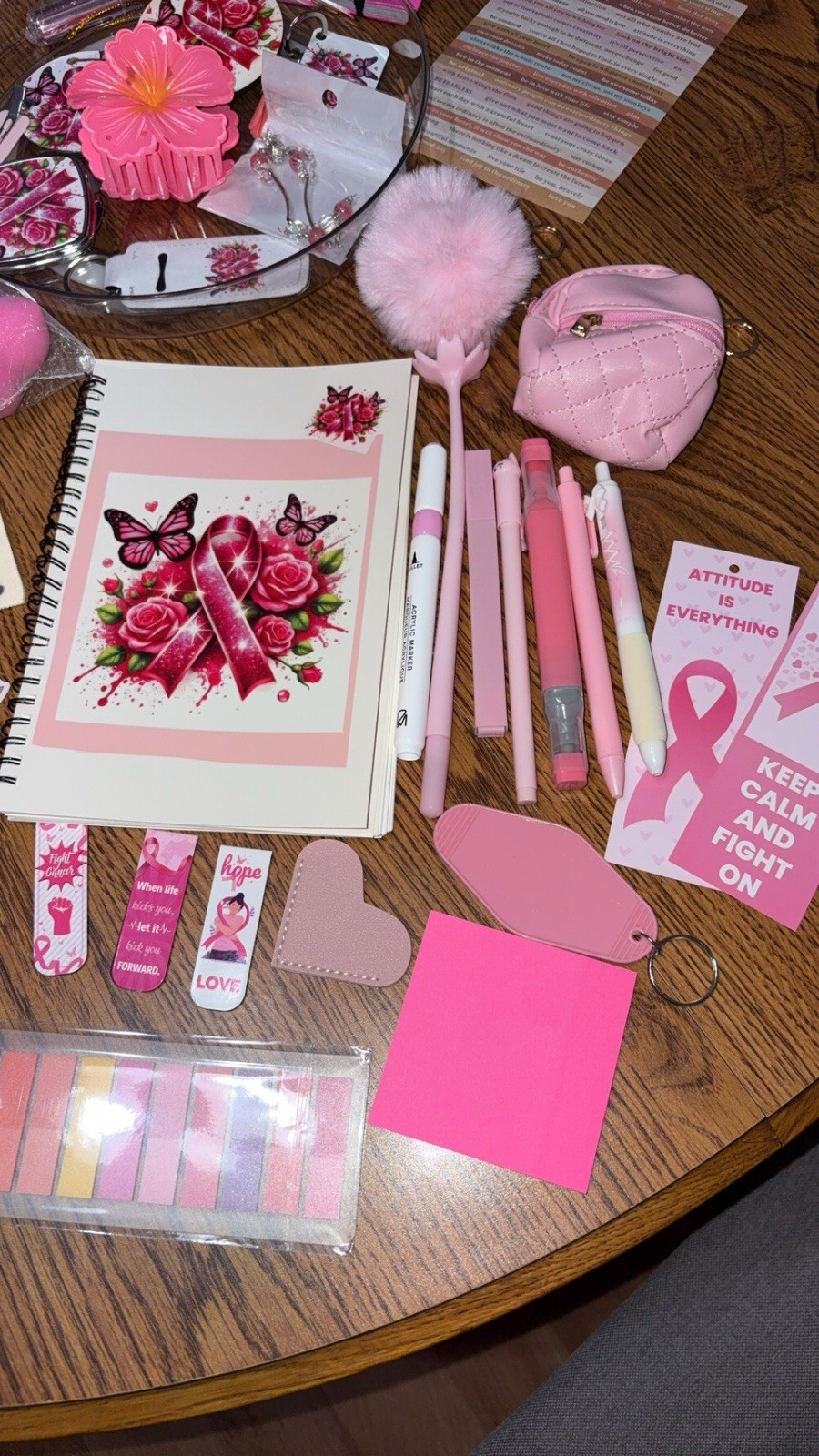 Breast Cancer Awareness Pink Ribbon Gift & Stationery Lot Tote Bag Pens Notebook