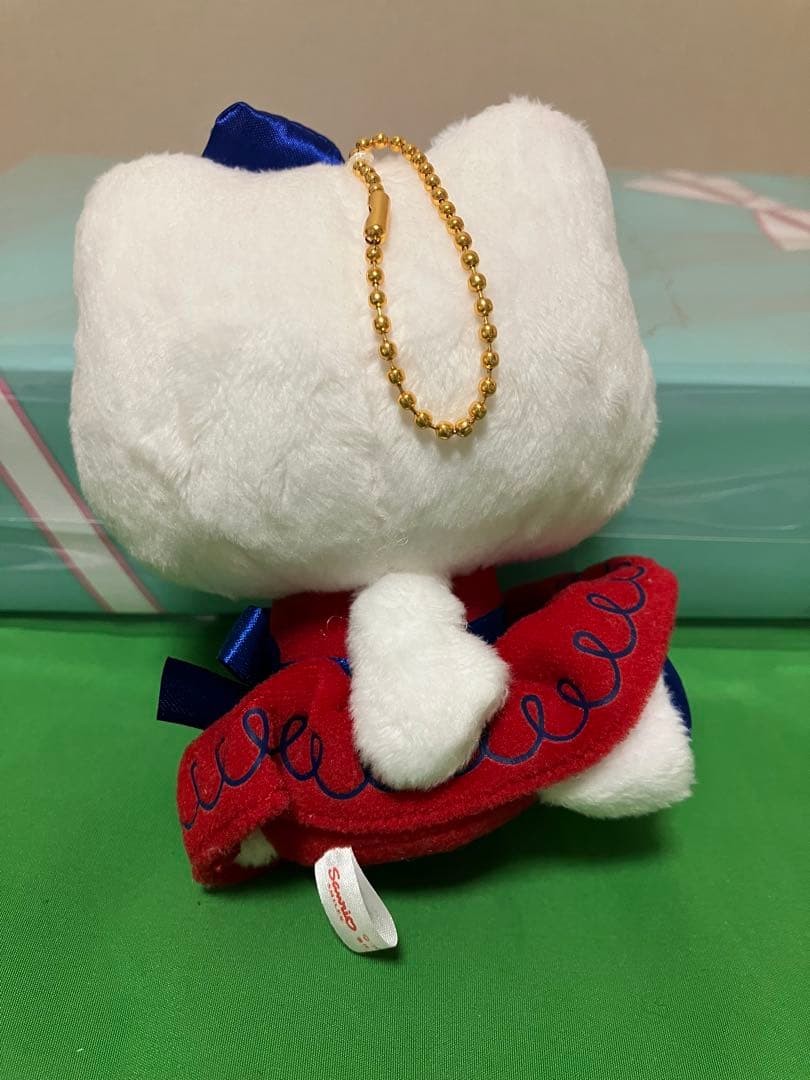 Rare Hello Kitty Plush Keychain Blue Ribbon Dress 5.1 in