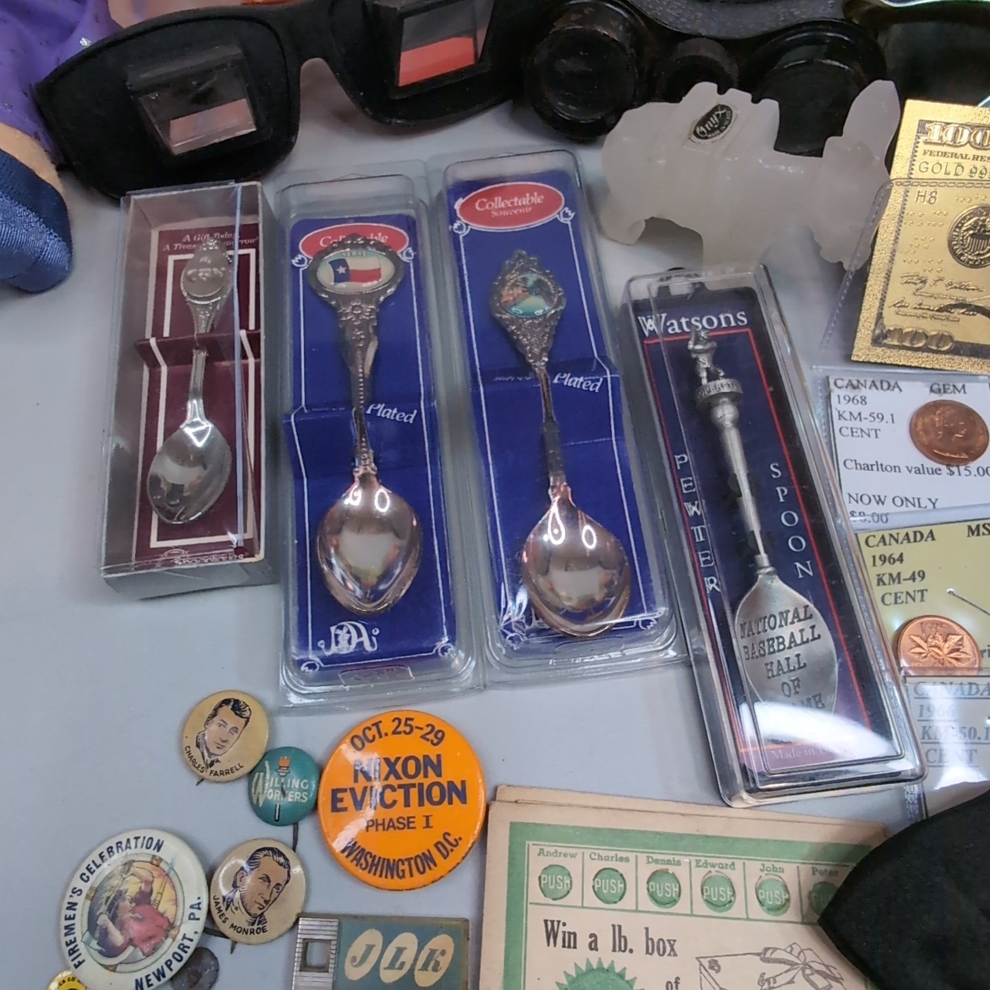 Vintage Collectibles Lot – Coins, Gemstones, Spoons, Toys, Spoons, Pins – Estate