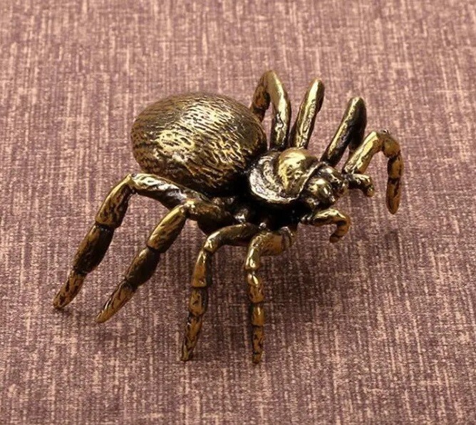 2-pack Brass Spider Animal Statue Mini Sculpture Tabletop Statue Home Decoration