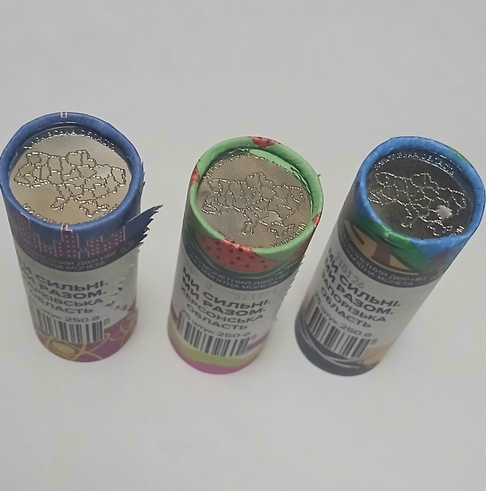 Lot of 3 rolls of coins from Ukraine’s regions. We are together. We are strong.