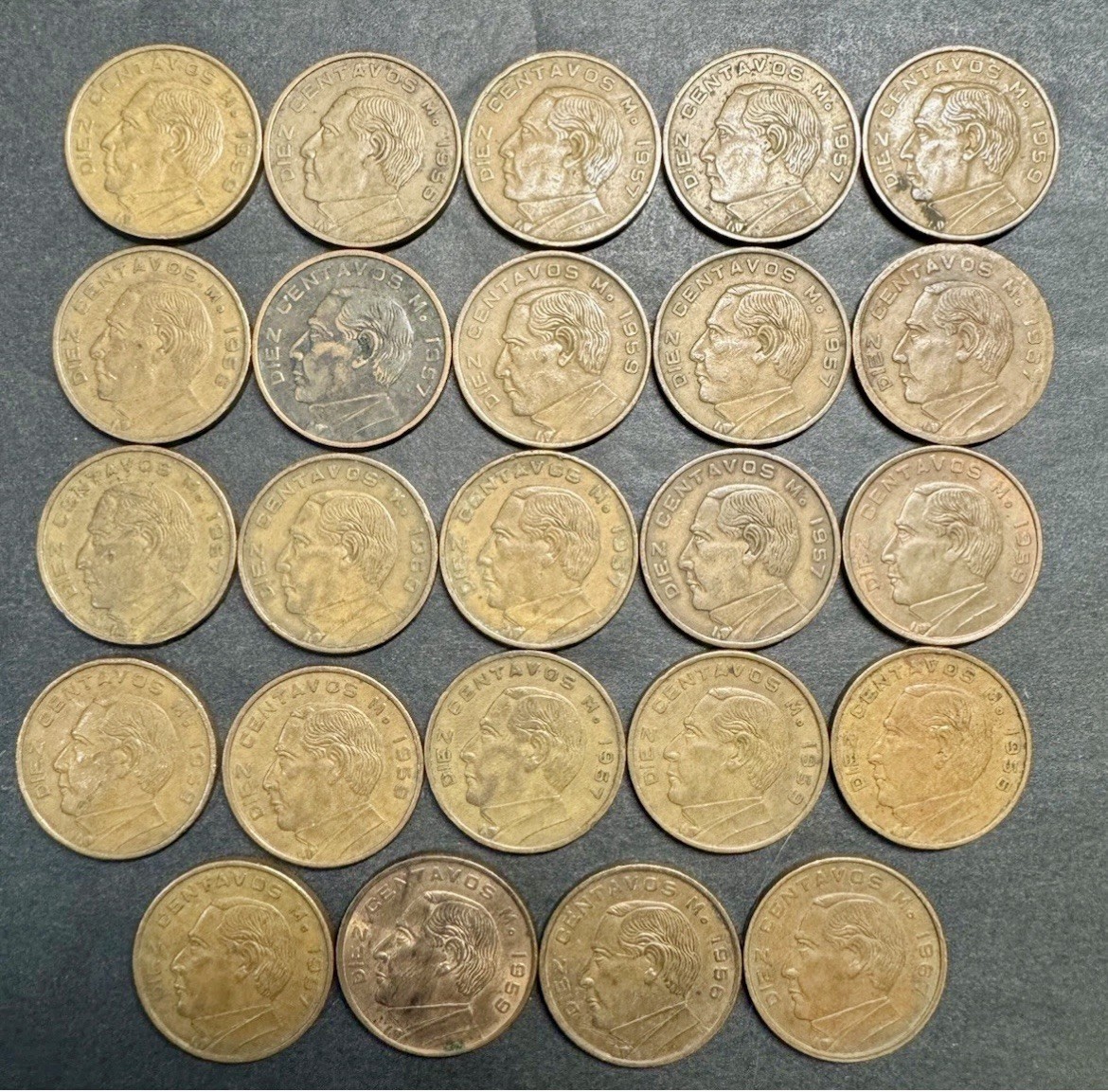 MEXICO lot B DIEZ CENTAVOS vintage 10 world Mexican 24 COINS