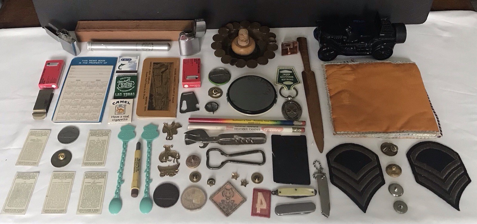 VTG Junk Drawer Estate Lot ~ Military/Avon/Knives/Scout/Seagrams/Zippo/Cigar 55+
