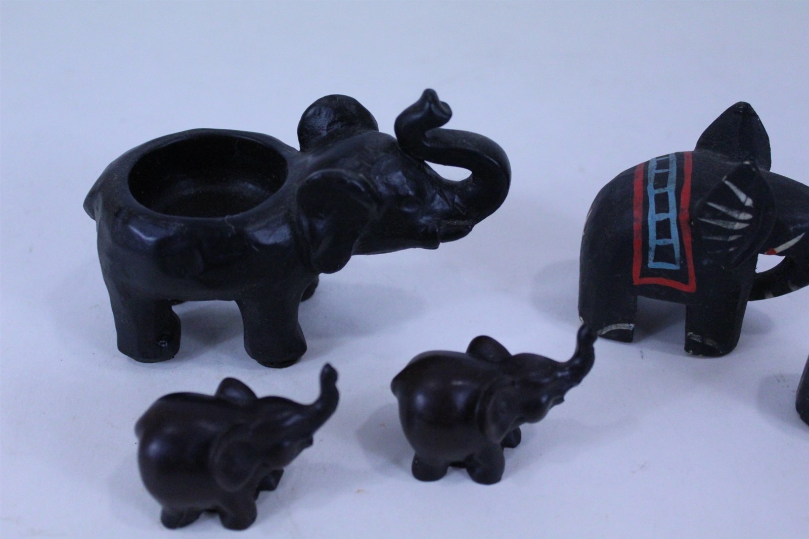 Elephant Figurines Composite & Wood Variety of Sizes Lot of 5