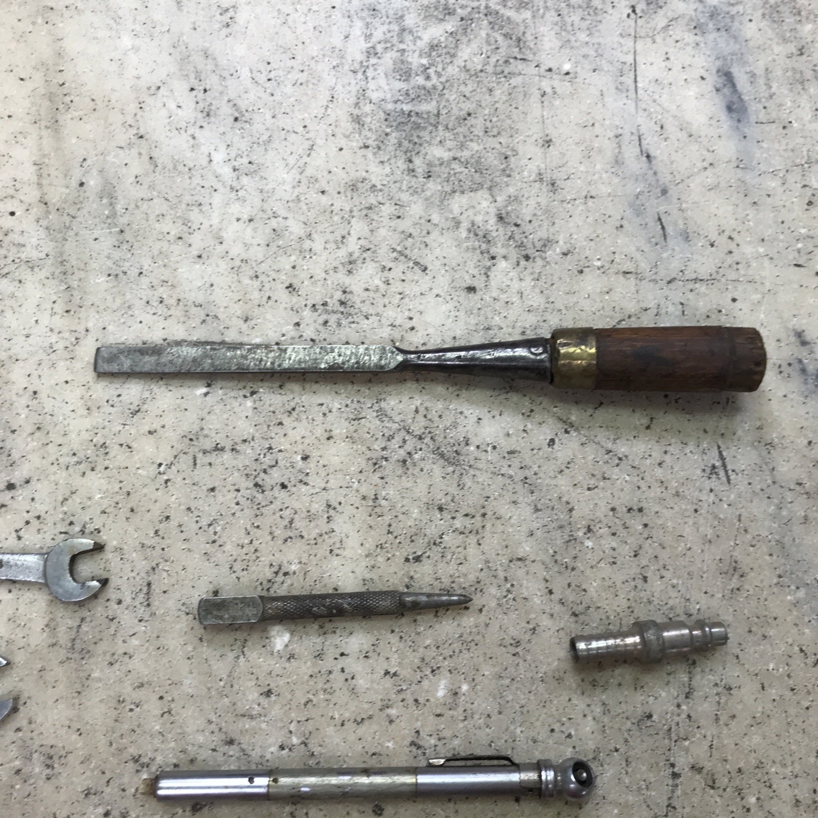 Vintage Junk Drawer Tool Lot – Tools Punch Chisel Wrenches Plastic Case – Metal