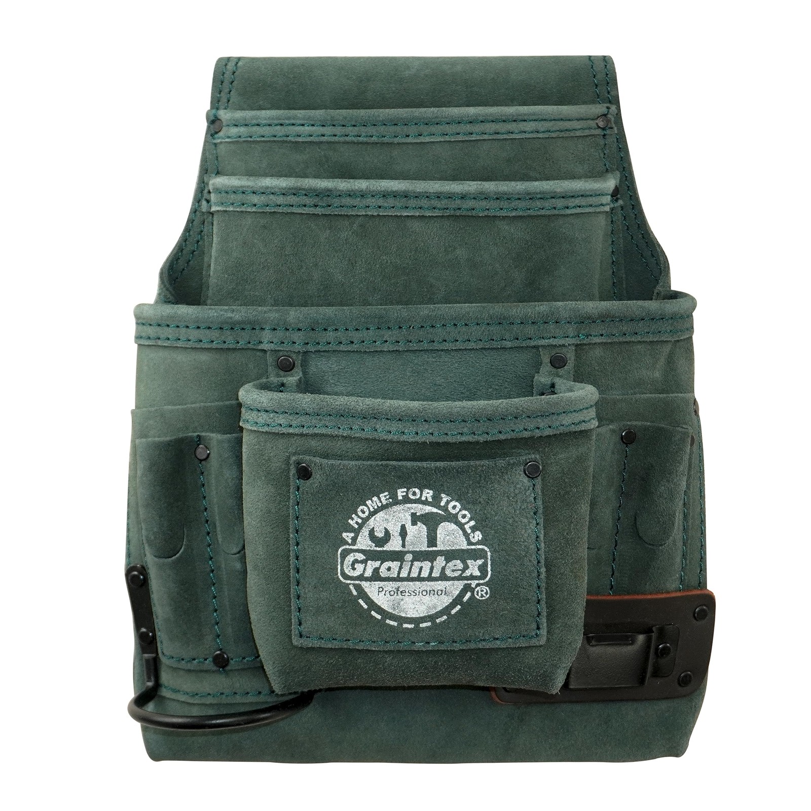 Graintex SS2455 10-Pocket Nail & Tool Pouch Hunter Green Suede Leather