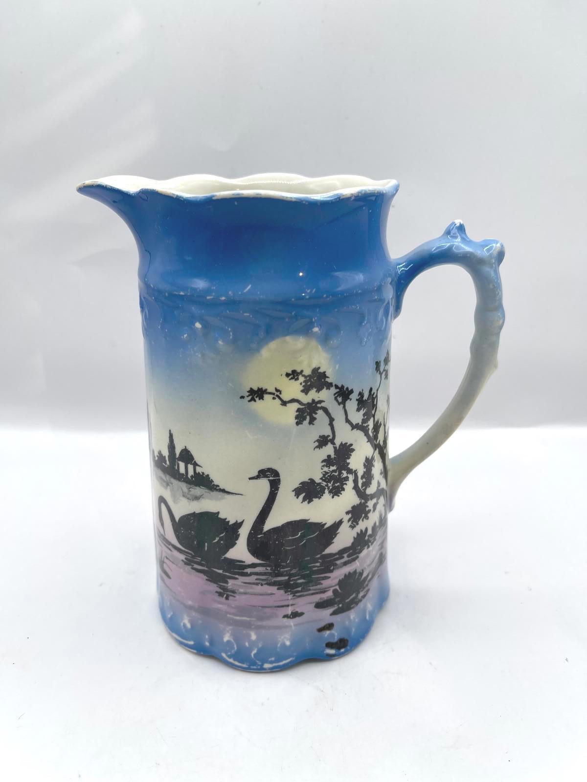 Antique Lancaster & Sons 7”Pitcher Hanley England Hand Decorated Silver Lustre