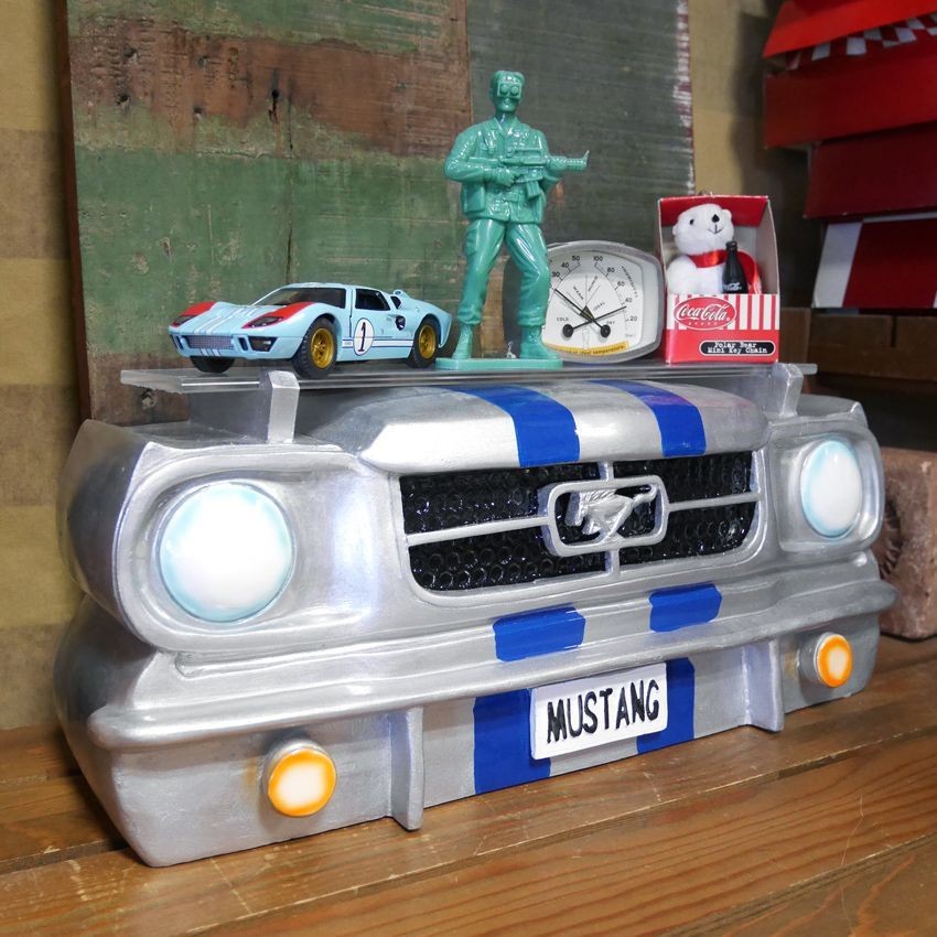 CAR HEAD SHELF MUSTANG COUPE Wall Shelf Silver Blue Display Rack Object NEW