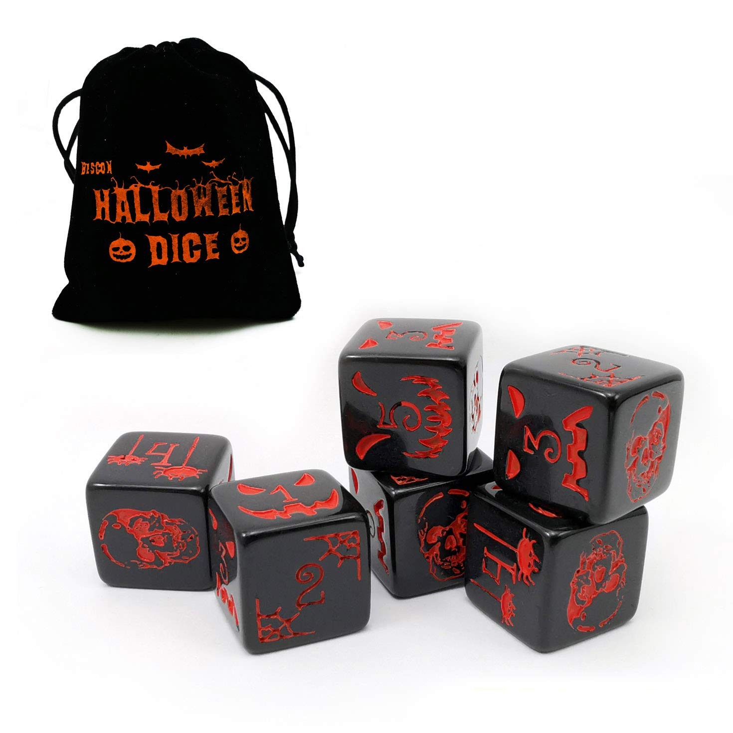BESCON DICE Halloween 6 Sides Solid Black Plastic 8 inch 16MM Functional