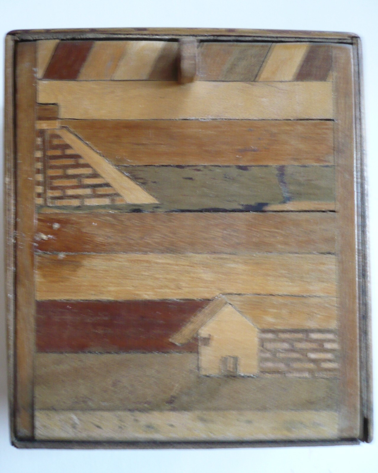 SMALL HAND CRAFTED INLAID WOOD BOX, FOLK ART, WOOD WOODEN CURIO BOX PRIMITIVE