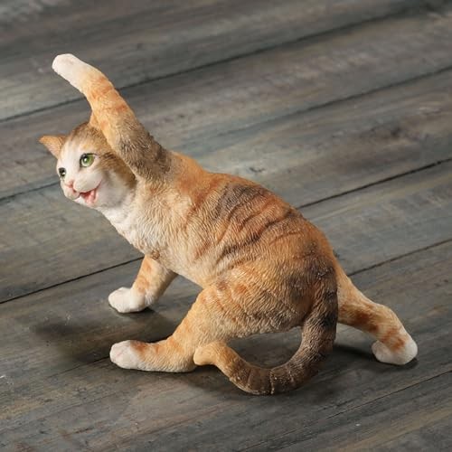 Veronese Design 3.5″ Yellow Tabby Yoga Cat Twist Pose Resin Miniature