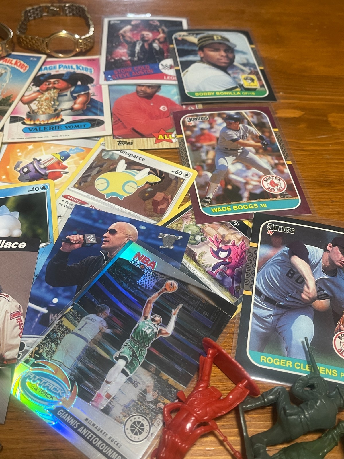 Vintage Junk Drawer Lot KNIFE ,BASEBALL , BASKETBALL Cards, GPK, CDS, Pokémon
