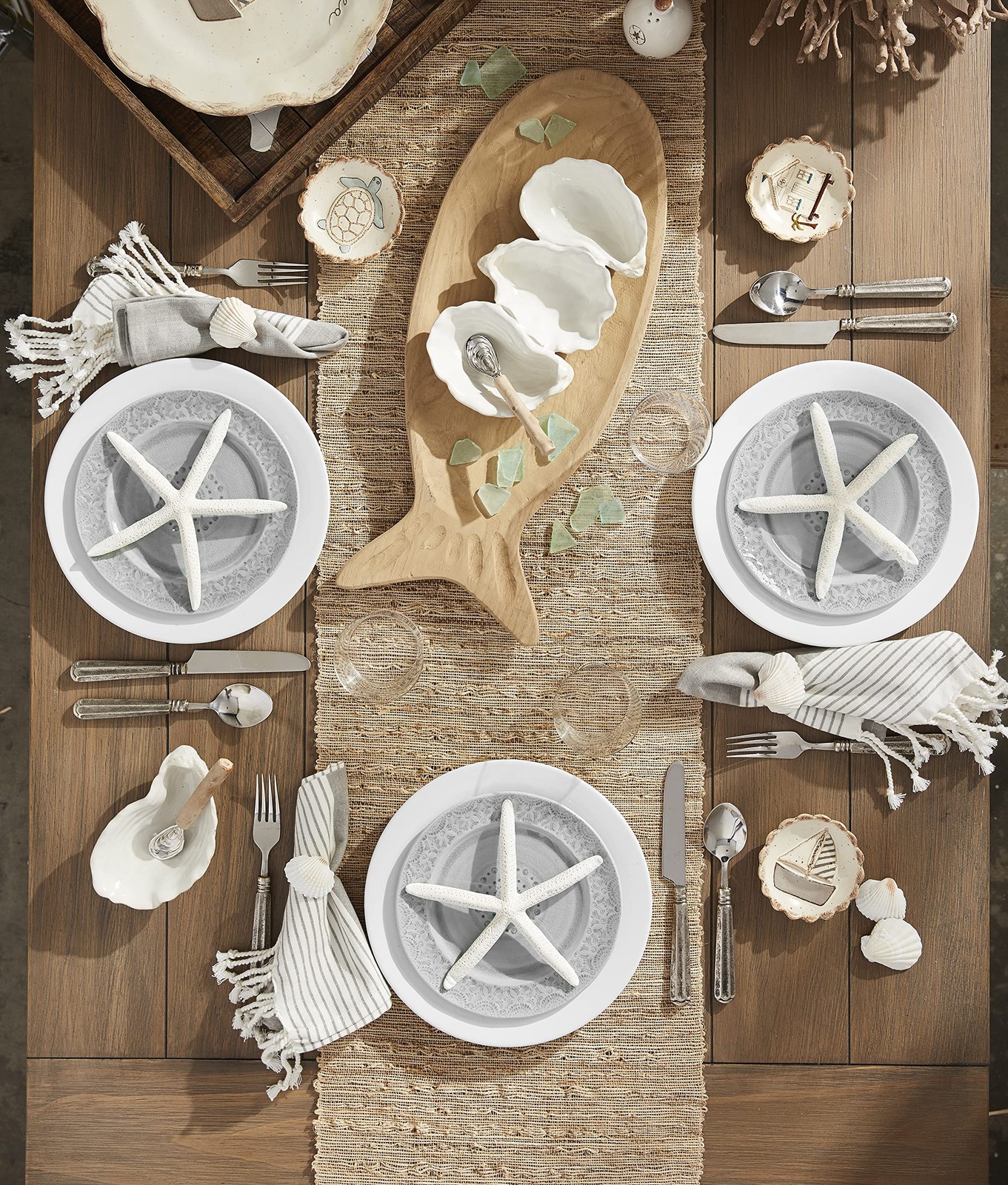 Mud Pie OYSTER SHAPED DIP SET, 6 1/2″ x 4 1/4″ | Spoon 5 1/2″, White