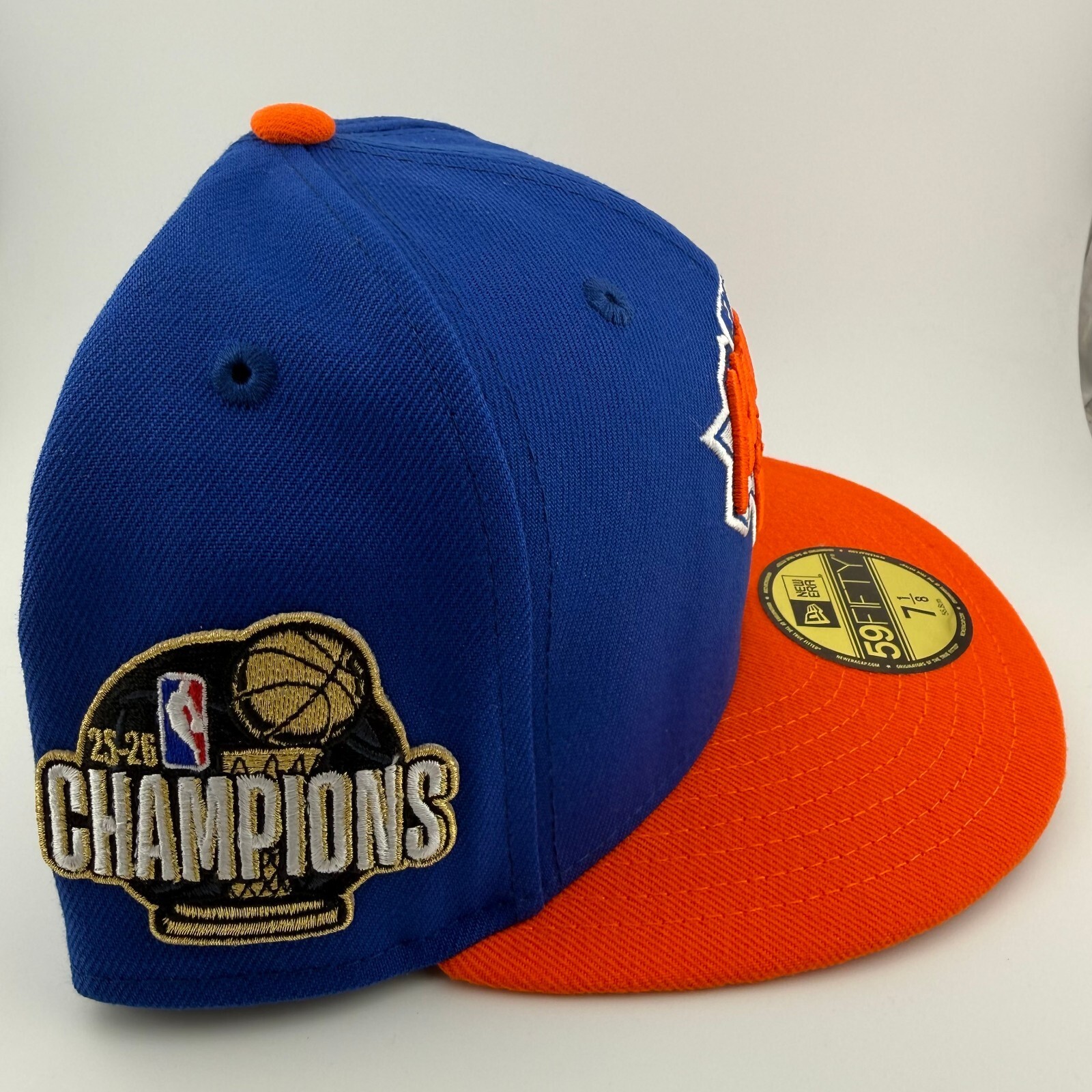 New York Knicks 2026 NBA Finals Champions Orange/Blue Fitted Hat 7 1/8