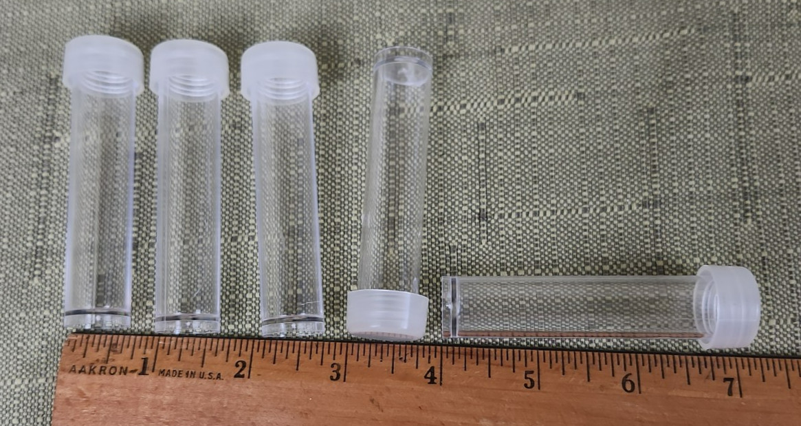 Junk Drawer Lot of New Plastic Tubes Containers with Lids, Various Sizes
