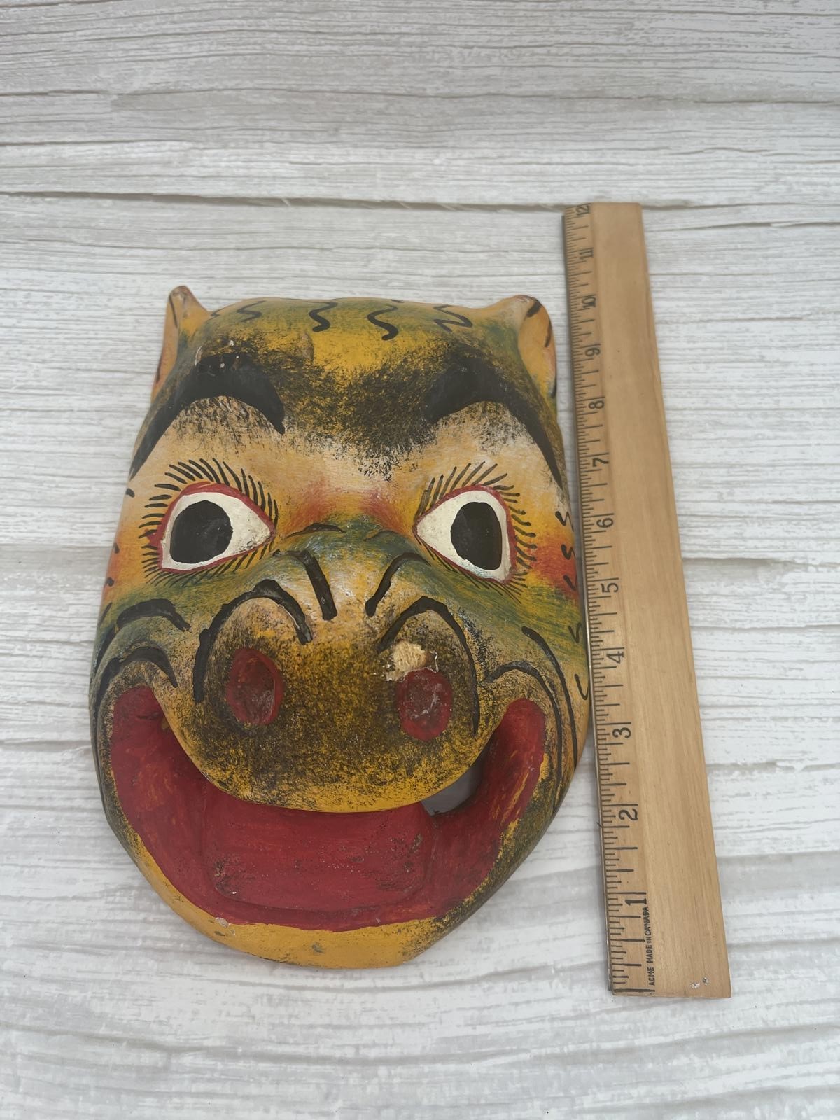 Vintage Hand Carved Mexican Guerrero Dance Ceremonial Mask Folk Art