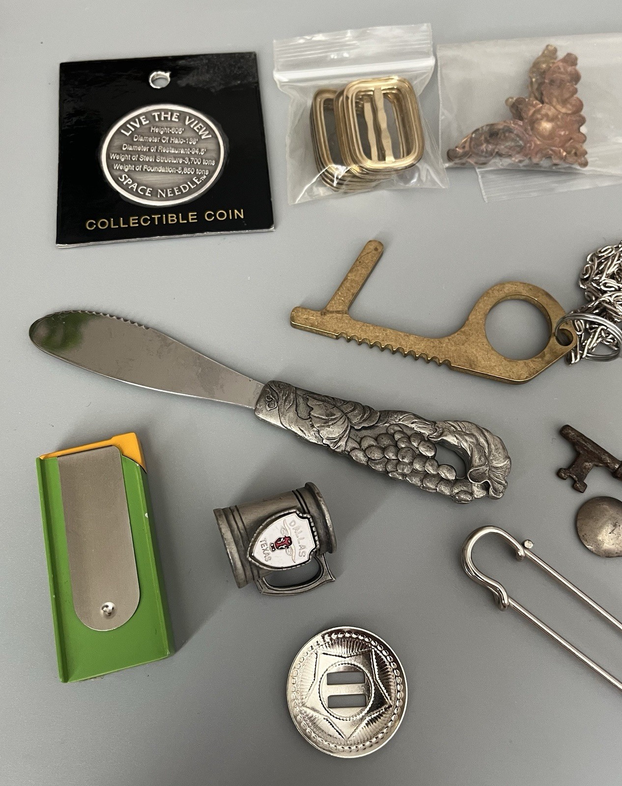 VTG Junk Drawer All Metal Misc Items Coins-Keys-Lock-And More