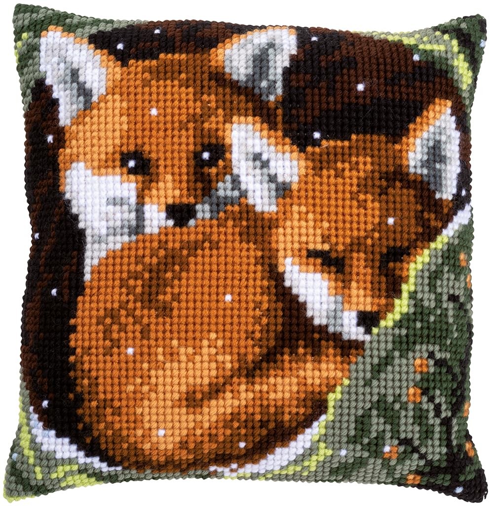 Vervaco Foxes Cross Stitch Pillow Kit 15.75″ Cotton Embroidery Set