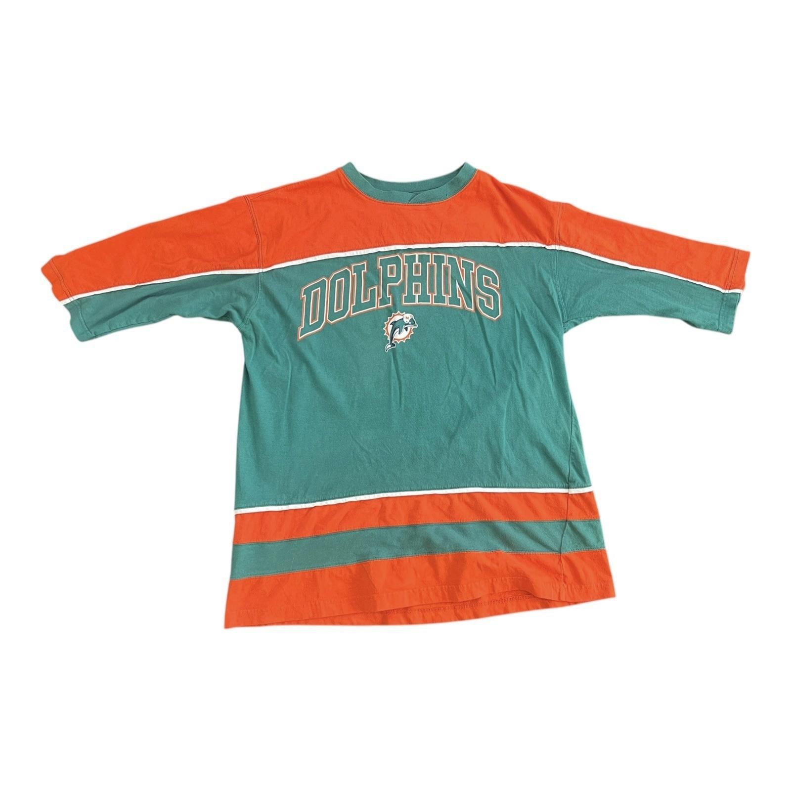 Vintage Active Miami Dolphins Shirt Logo USA Football Striped Short Sleeve