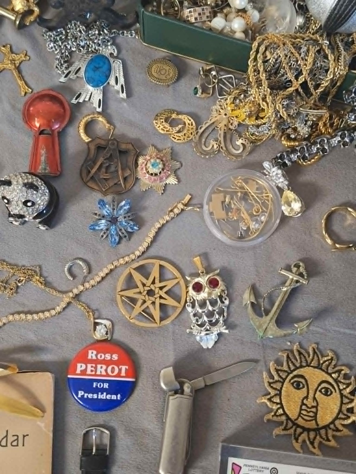Estate Junk Drawer Lot Vintage Coins, Pocket Knife, Rings, , More
