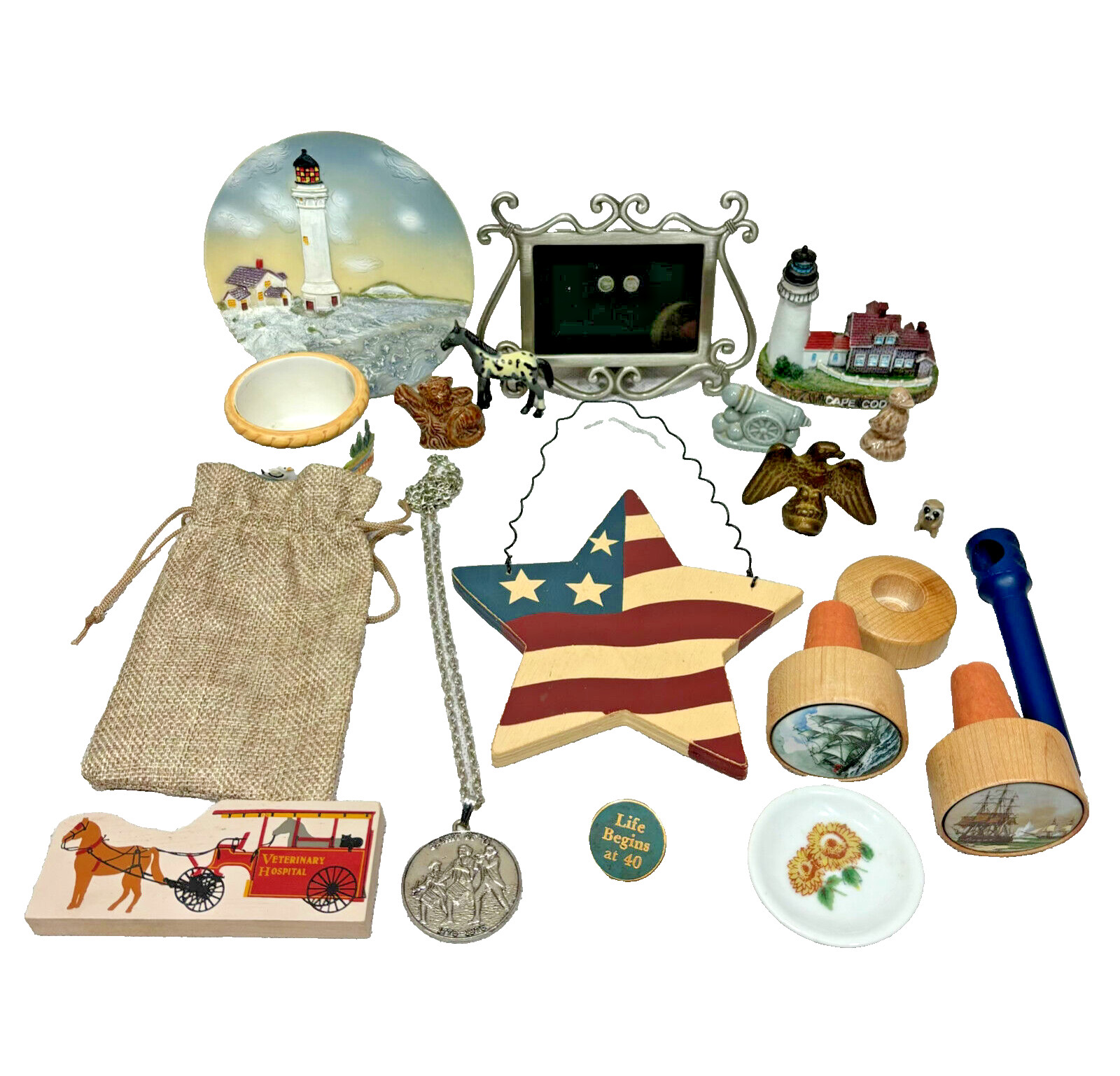 Collectibles Lot Lighthouse Plate Candle Holder Photo Frame Eagle Wade Figurines