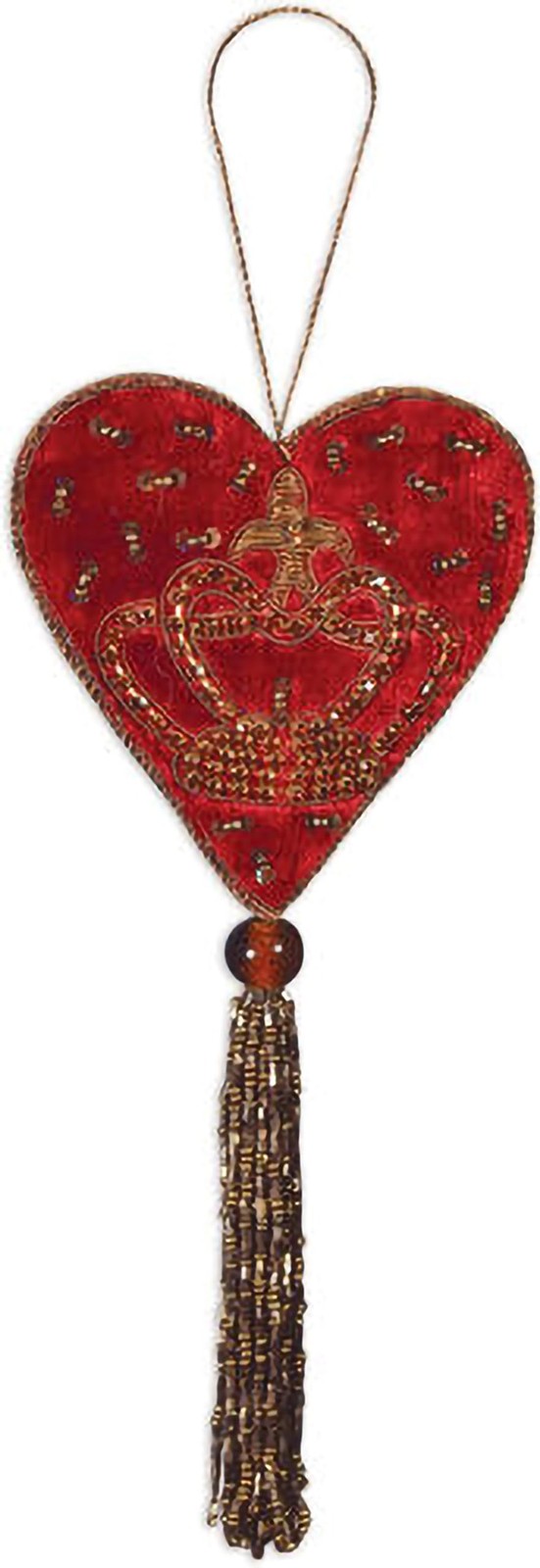 Sunset Vista Designs Sparkly Holiday Heart Red 4×9 Ornament Gold Tassel