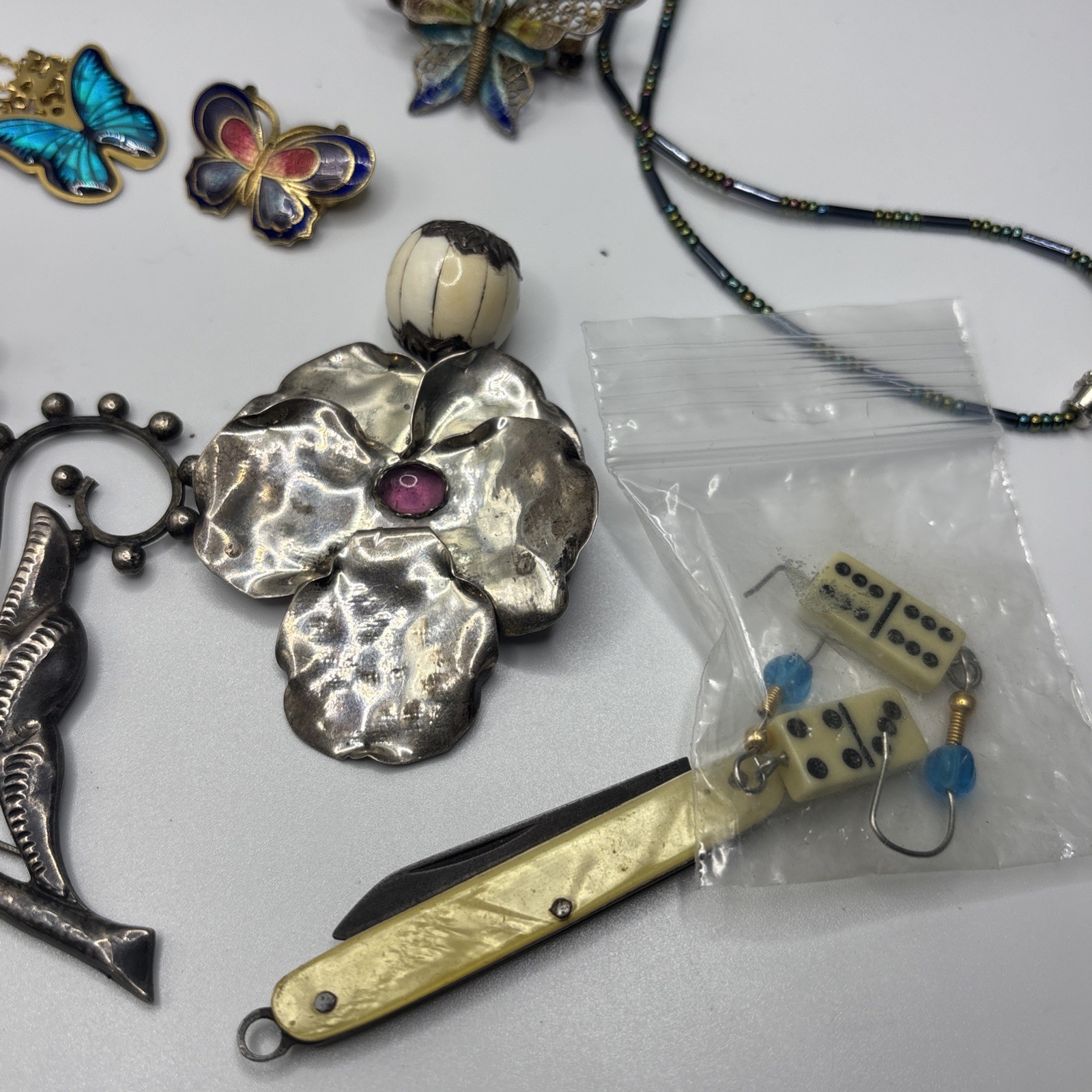Asian Box Lot Of Collectibles- Silver, Brooches, Etc. Nice Lot!