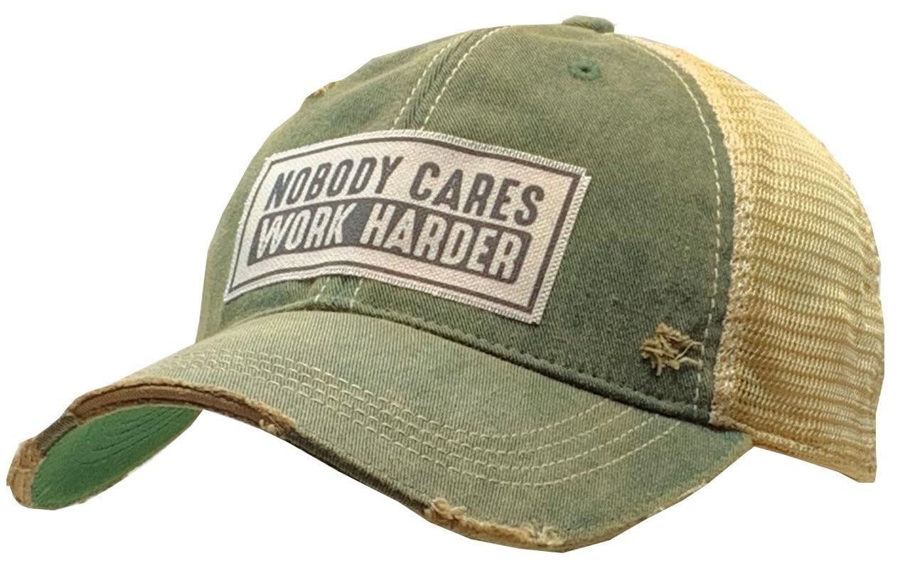 Vintage Life Nobody Cares Work Harder Cap, Dark Green