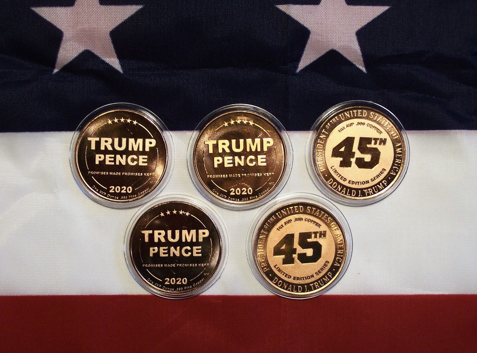 Set of Five – 2020 Donald J. Trump 45th President of the USA – Copper Rounds