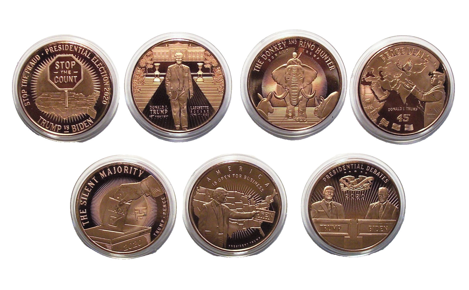 Lot of Seven – 2020 Donald J. Trump & Pence Copper Rounds