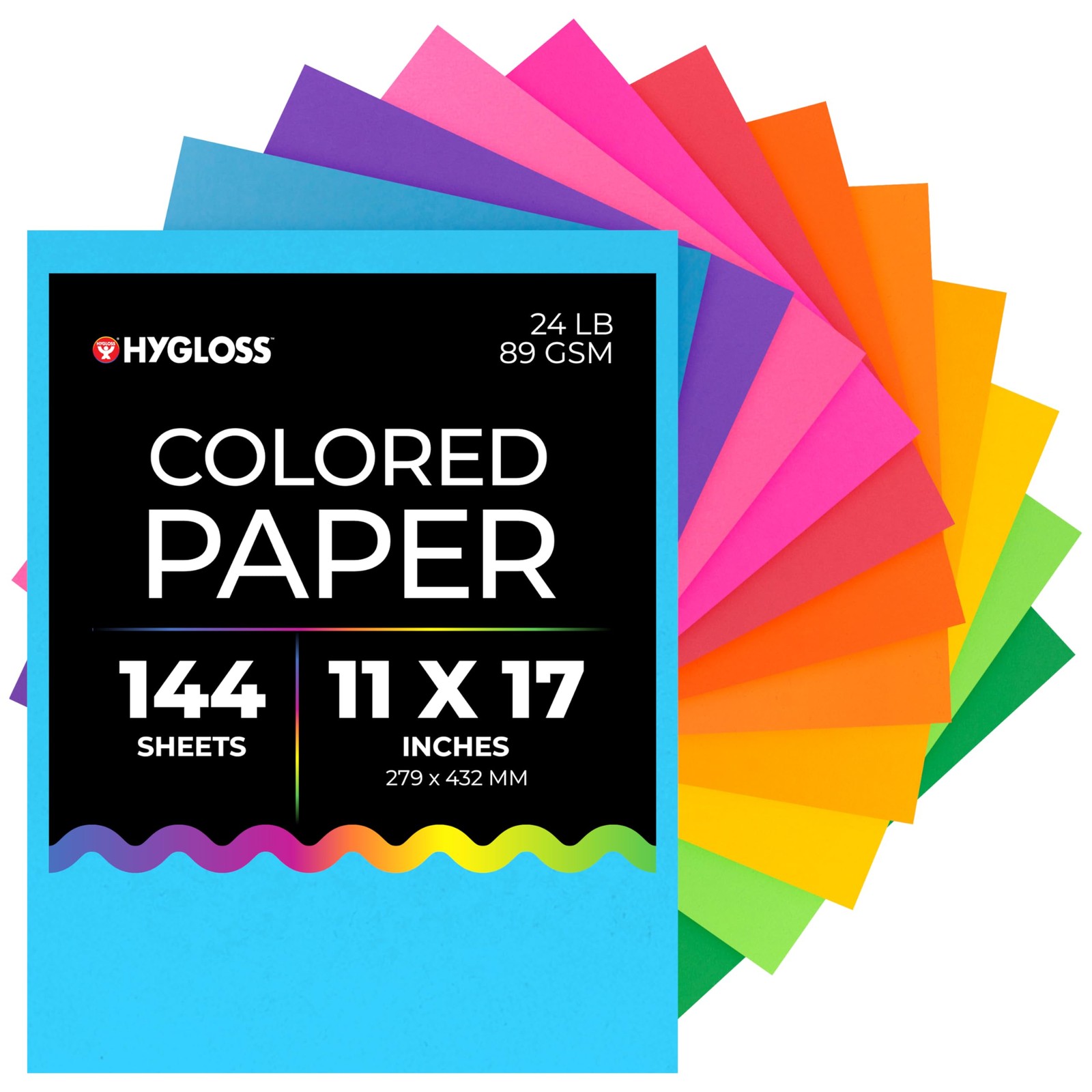 Hygloss Assorted Bright Colored Paper 24 lb 89 GSM Acid Free Fade Resistant