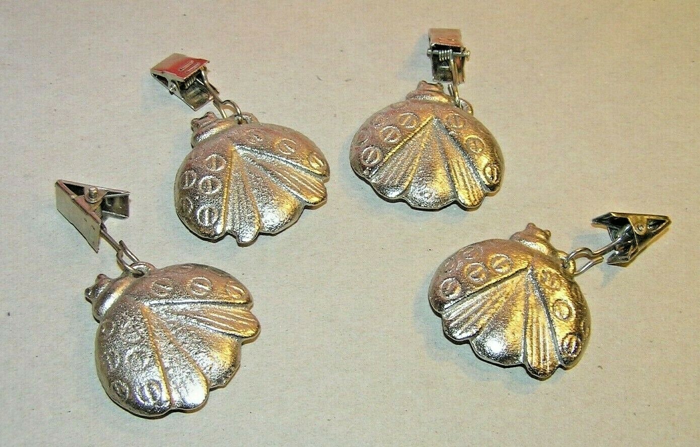 4 Piece Silver Toned Metal Lady Bug Designed Name Tag / Place Setting Holders